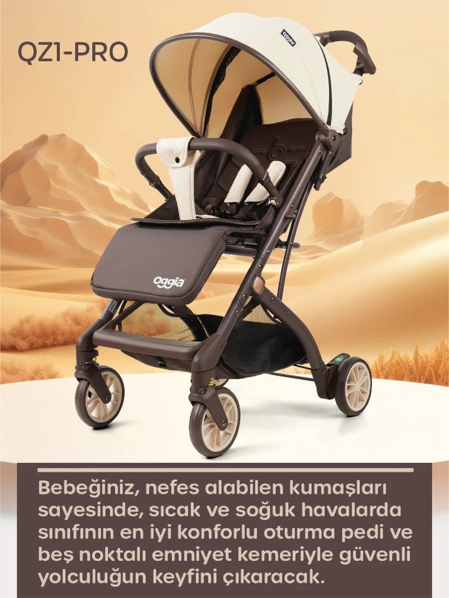 QZ1PRO Kabin Boy Bebek Arabası – Kahverengi